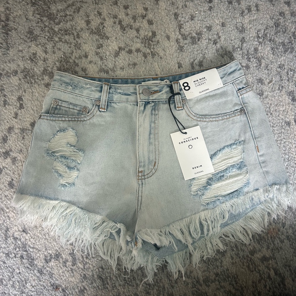 Glassons Blue Jean Shorts Distressed High-Waisted— Australian size 8 - us size 6